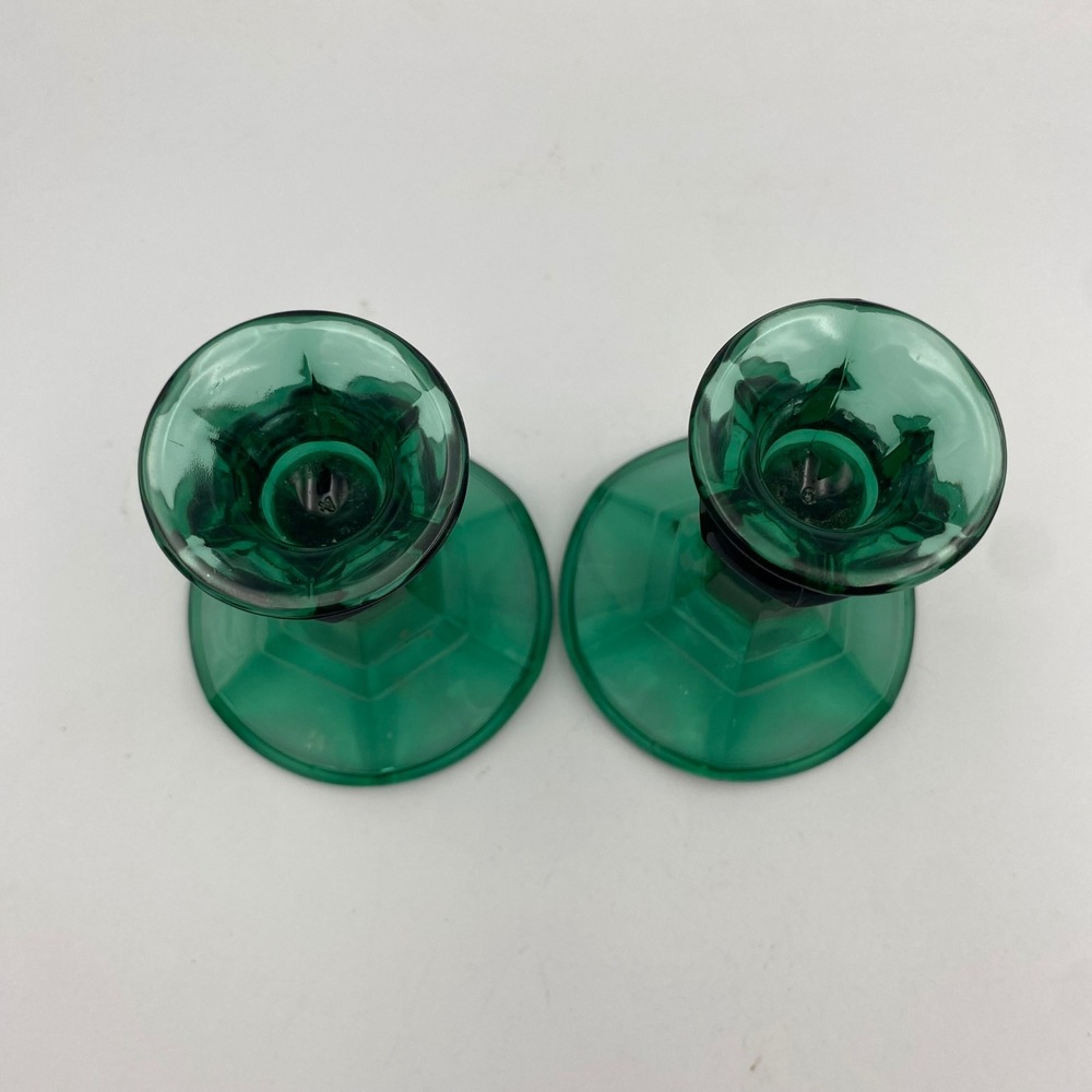 Indiana Glass Co Vintage Teal Emerald Green Candlestick Holders Pair 4.5in - Picture 2 of 5